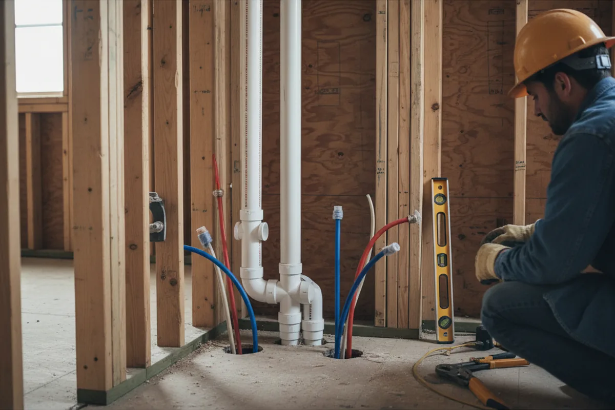 Drain and supply rough-in during Sump Pump Repair in Sharpes