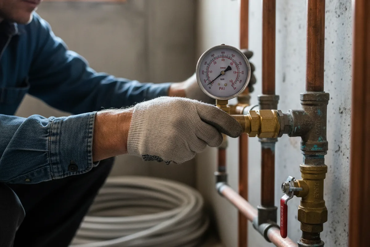 Pressure testing a repaired line during Water Line Repair in Sharpes